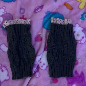 Black Knit Arm Warmers with Lace Trim